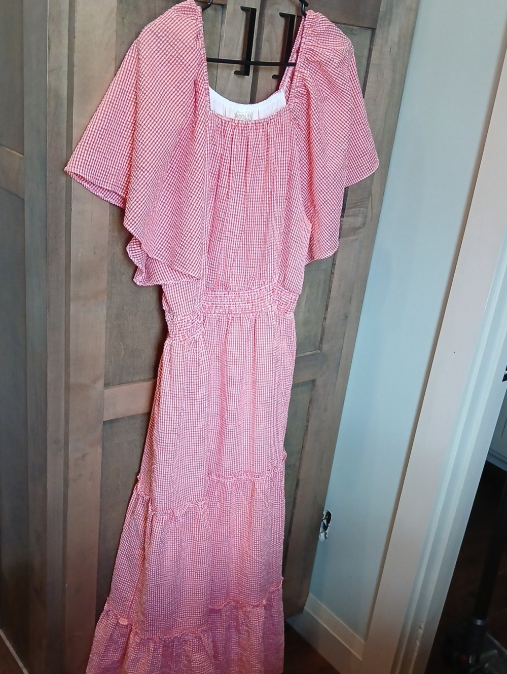 ROOLEE MOM Red Gingham Maxi Dress with Ruffle Sleeves